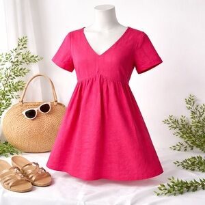 Ces Femme Pink Textured Cotton Babydoll Dress Large Easter Spring